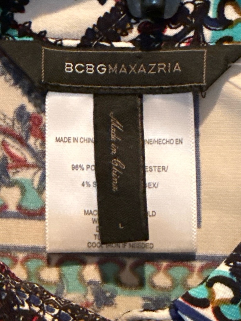 BCBGMaxAzria Teal, White and Black Printed Button-Down Shirt - Picture 3 of 3